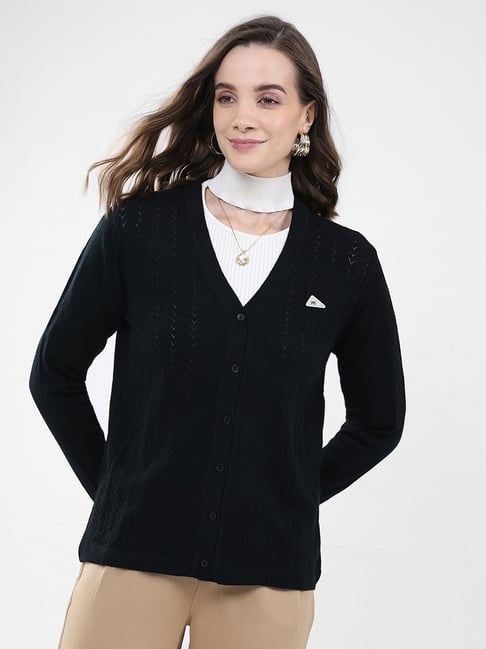 Monte Carlo Black Blend Wool Woven Design Cardigan-image-22