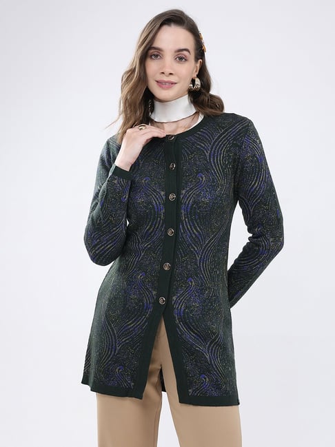 Monte Carlo Green Blend Wool Woven Design Cardigan-picture-41