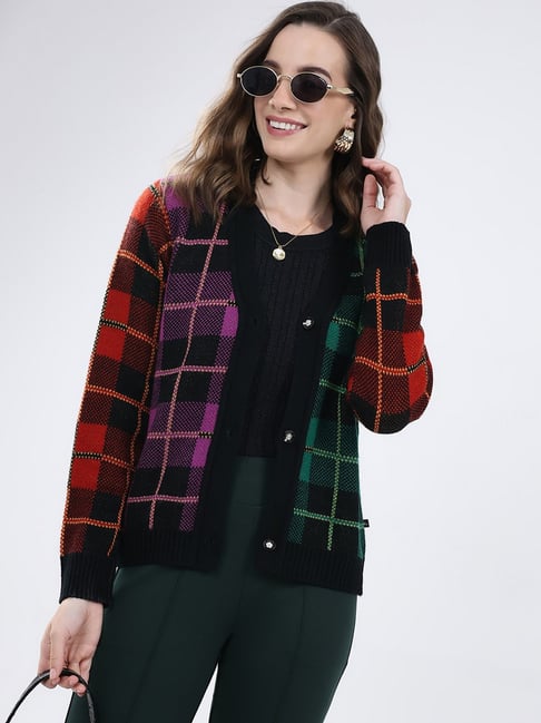 Monte Carlo Multi Color Blend Wool Woven Design Cardigan