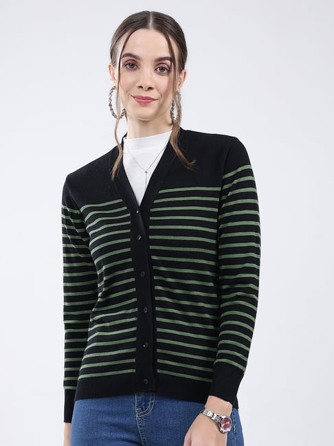 Monte Carlo Black Blend Wool Striped Cardigan-image-30