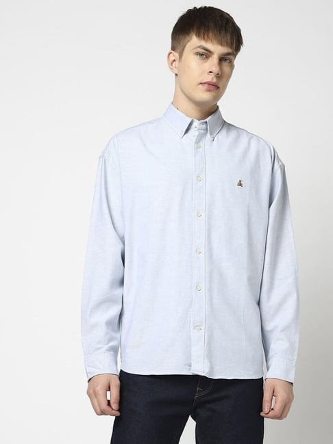 GAP Blue Cotton Regular Fit Solid Shirt