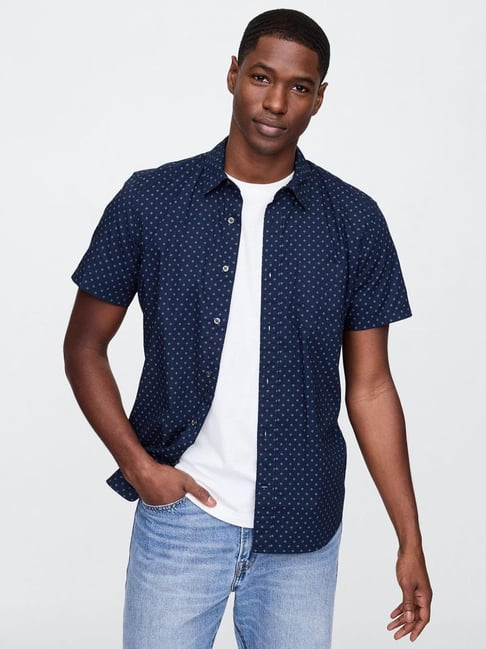 GAP Navy Cotton Regular Fit Geometric Shirt-picture-38
