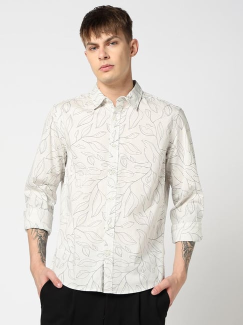 GAP White Cotton Slim Fit Print Shirt