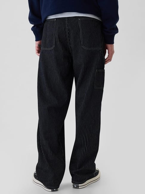 GAP Navy Cotton Relaxed Fit Striped Trousers