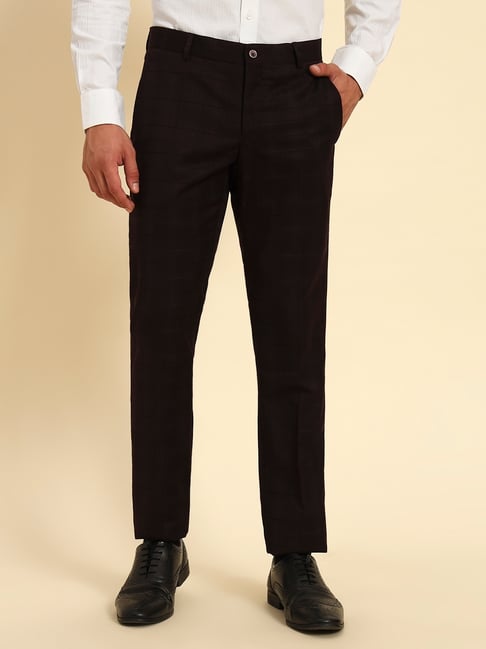 Cantabil Wine Regular Fit Checked Formal Trousers-picture-11