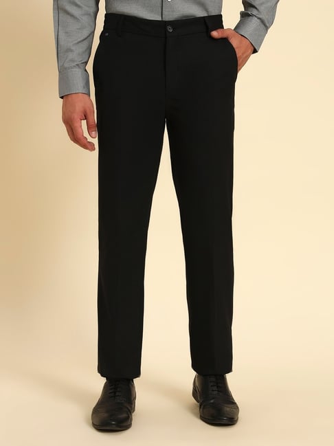Cantabil Black Regular Fit Self Design Formal Trousers
