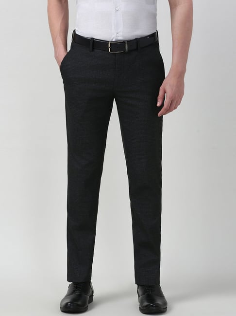 Peter England Black Slim Fit Checks Trousers-picture-42