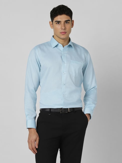 Van Heusen Blue Cotton Slim Fit Checks Shirt-picture-20