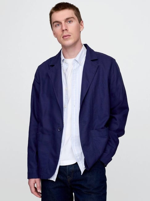 GAP Navy Regular Fit Solid Blazer-picture-15
