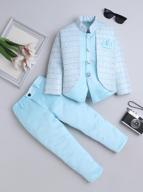 Fourfolds Boys Sky Blue Embellished Indowestern Sets-picture-40