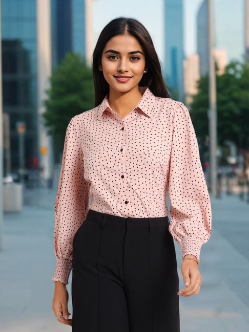 Style Quotient Peach Polka Dots Shirt-picture-14