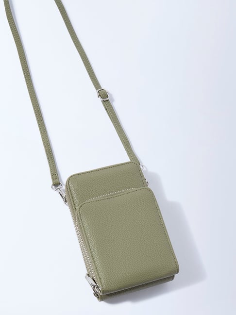 Westside Olive Textured Wallet-Style Sling Bag