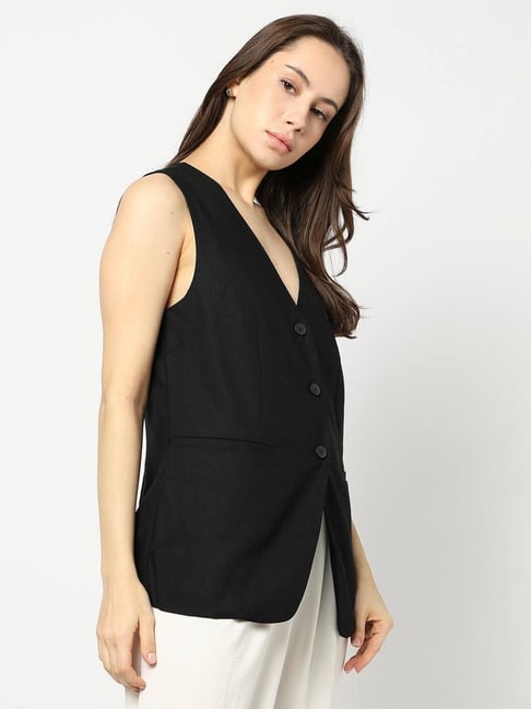 GAP Black Regular Fit Solid Waist Coat