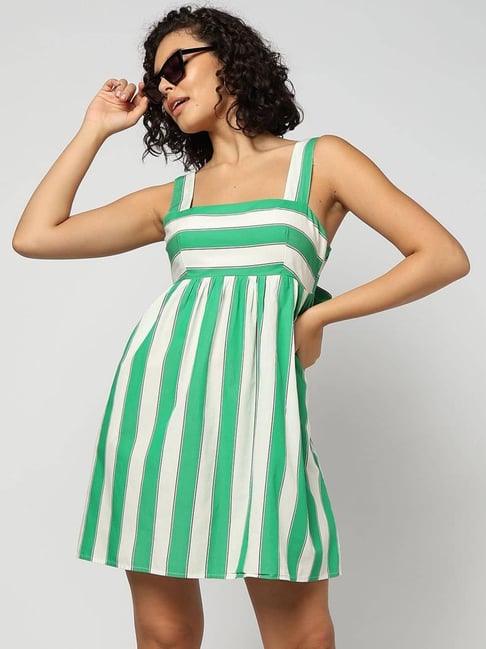 GAP Green Regular Fit Striped Dress