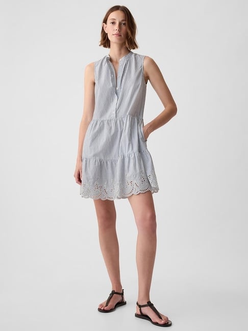 gap blue striped dress second hand Gap Dark Blue and Grey Striped Dress 12 OWNI