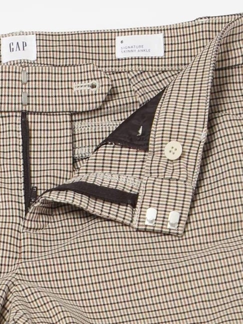 GAP Off White Skinny Fit Checked Trousers