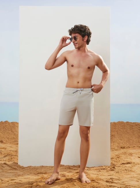 CMGE Grey Polyester Solid Mid Rise Shorts-picture-14