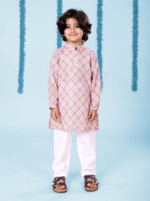 Kiddopanti Boys Orange Cotton Printed Regular Fit Kurta Set-picture-22