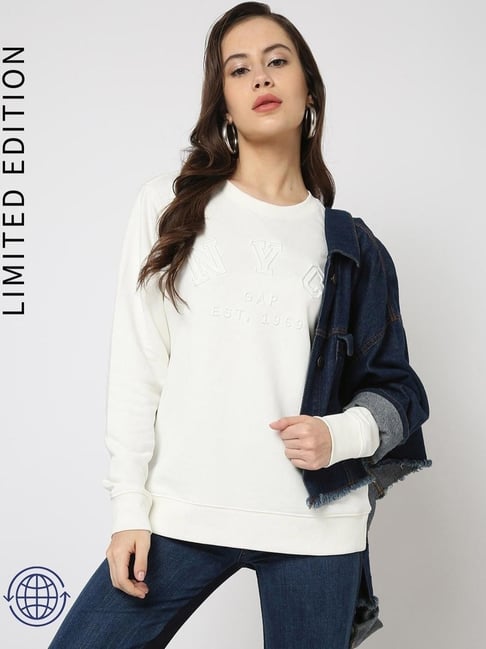 GAP White Regular Fit Embroidered Sweatshirt