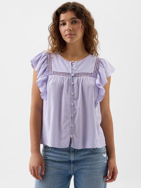 GAP Light Purple Slim Fit Solid Top-picture-15