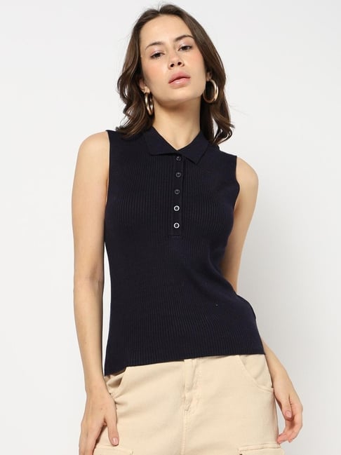 GAP Navy Blue Regular Fit Solid Top-picture-11