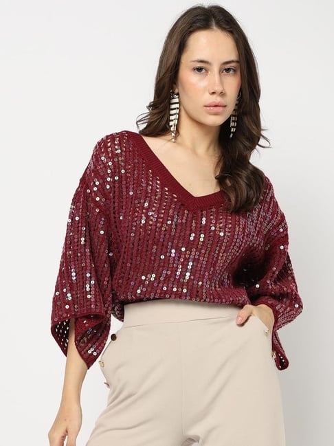 GAP Red Relaxed Fit Embellished Top