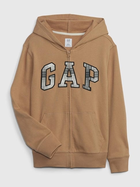 GAP Boys Brown Blended Embroidered Hoodie