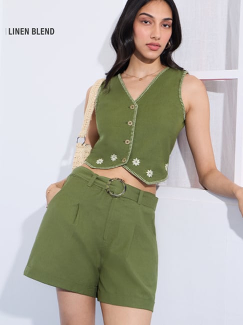 The Souled Store Green Cotton Regular Fit Shorts-picture-41