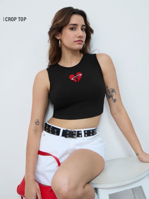 The Souled Store Black Cotton Embroidered Tank Top-picture-31