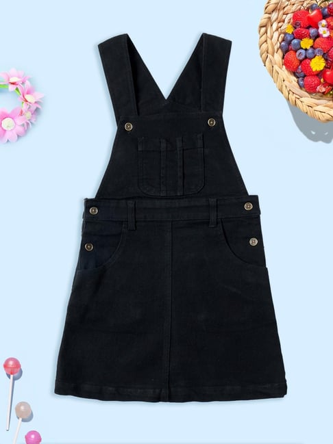Kiddopanti Girls Black Regular Fit Dungaree