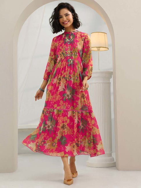 Libas Pink Flared Fit Floral Print Dress-picture-31