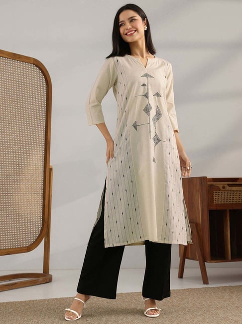 Libas Off White Cotton Straight Fit Embroidered Kurta-picture-15
