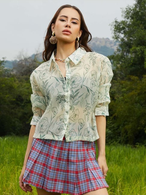 Pinacolada Green Regular Fit Floral Print Shirt-picture-29