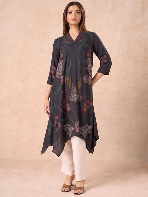 Marigold Lane Black Regular Fit Printed Kurta-picture-20