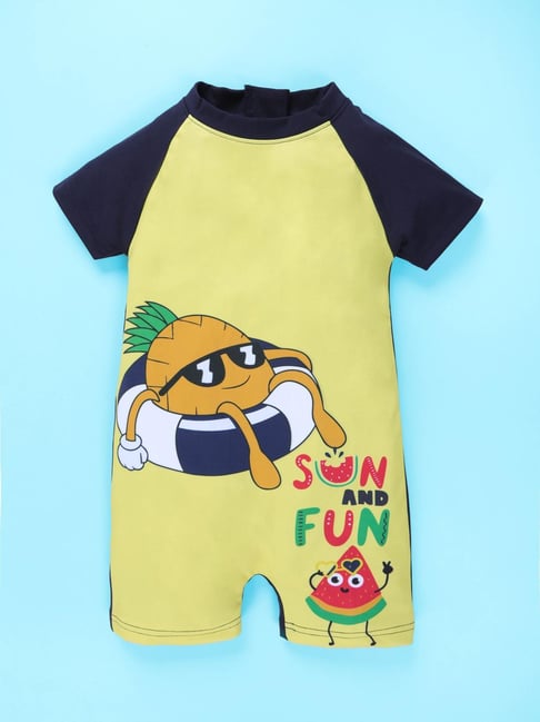 Kiddopanti Boys Navy & Yellow Printed Swimsuit-picture-37