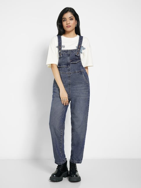 Sf Jeans By Pantaloons Denim Blue Cotton Comfort Fit Dungarees