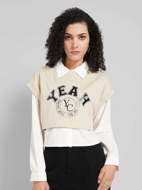 People By Pantaloons White Cotton Boxy Fit Printed Polo T-Shirt-picture-43