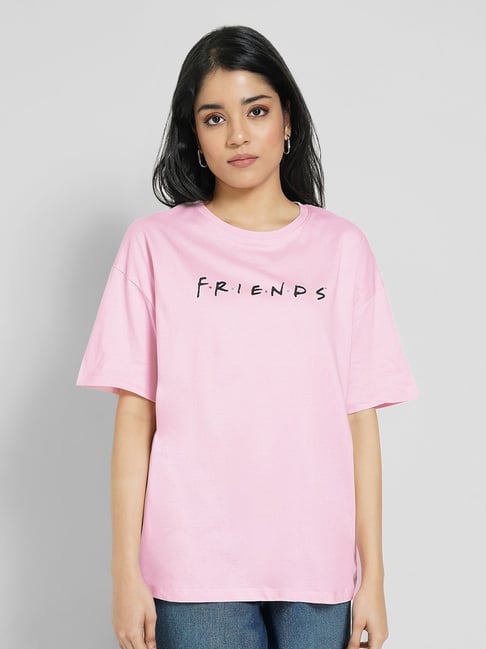 Sf Jeans By Pantaloons Pink Cotton Loose Fit Printed T-Shirt-picture-19