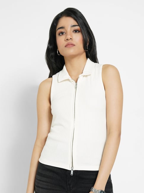 Sf Jeans By Pantaloons White Cotton Slim Fit Top-picture-34