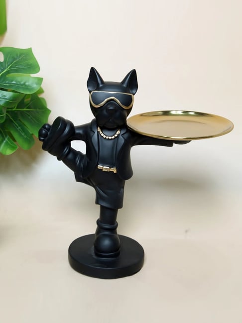 Smokey Cocktail Black Resin Playful Urban Dog Figurine-picture-30