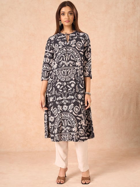 Marigold Lane Black Regular Fit Printed Kurta-picture-11
