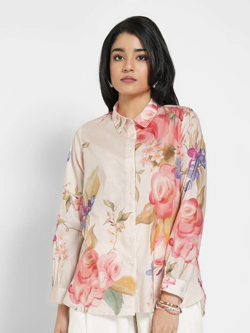 Akkriti By Pantaloons Pink Cotton Regular Fit Floral Print Shirt