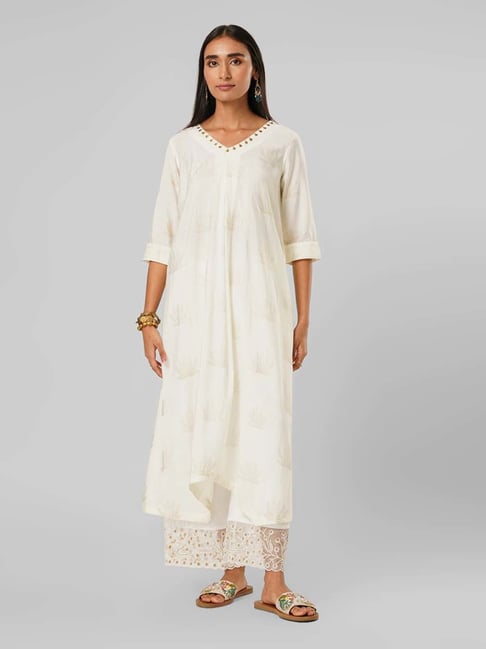 Rangmanch By Pantaloons White Relaxed Fit Printed Kurta-picture-24