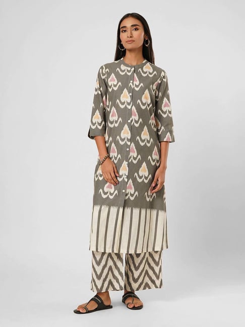 Rangmanch By Pantaloons Grey Cotton Regular Fit Printed Kurta-picture-22