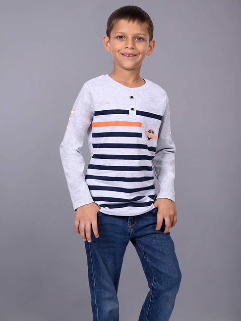 3PIN Boys Grey Cotton Striped T-Shirt-picture-37