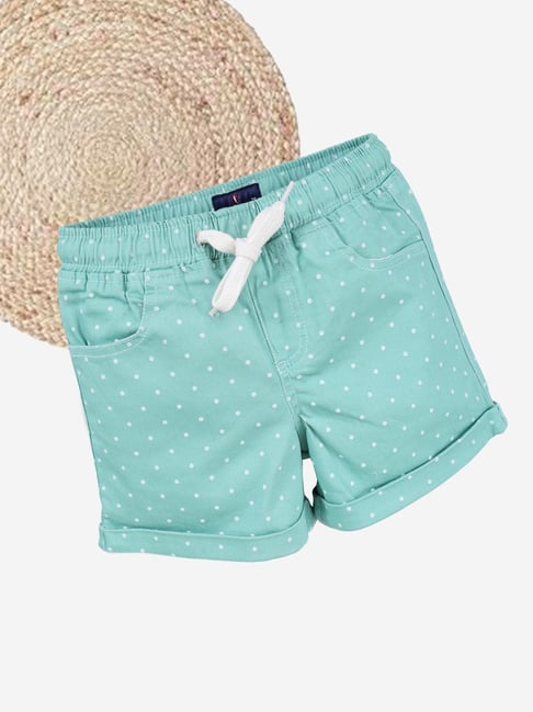 Kiddopanti Girls Green Cotton Printed Regular Fit Shorts-picture-30