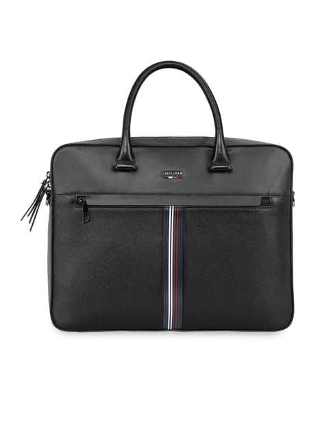 TOMMY HILFIGER Liecester Black Textured Leather Laptop Business Case