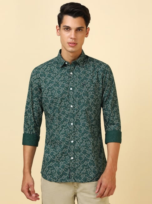 Allen Solly Green Cotton Custom Fit Printed Shirt-picture-10