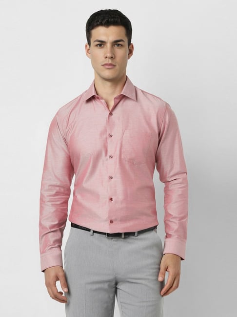 Van Heusen Red Cotton Slim Fit Texture Shirt-picture-18