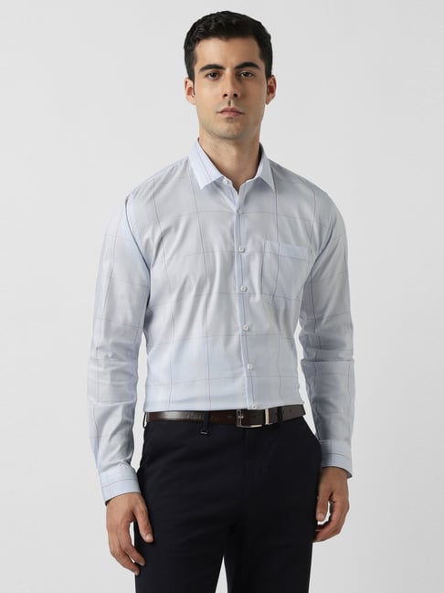 Van Heusen Blue Cotton Slim Fit Checks Shirt-picture-30